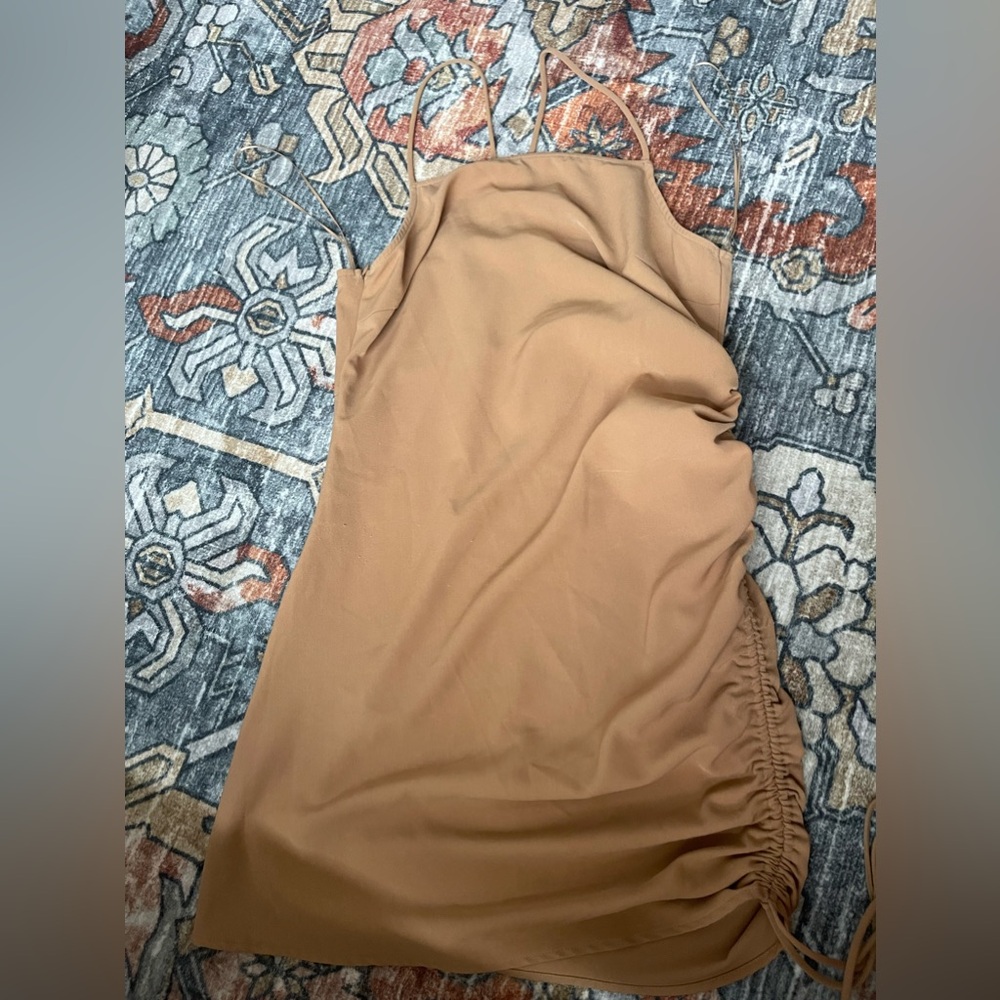 Tan scrunch bodycon dress